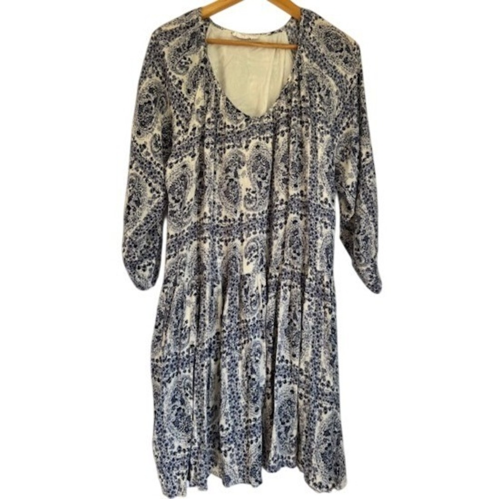 Carly Jean Los Angeles Brandi Blue Paisley Tiered Rayon Mini Dress Womens Med